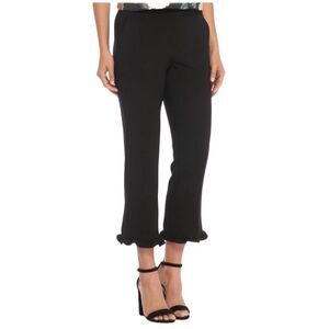 NWT Nanette Lepore Ruffle Feminine Crop Ankle Mid Rise Pants Black Stretch 10